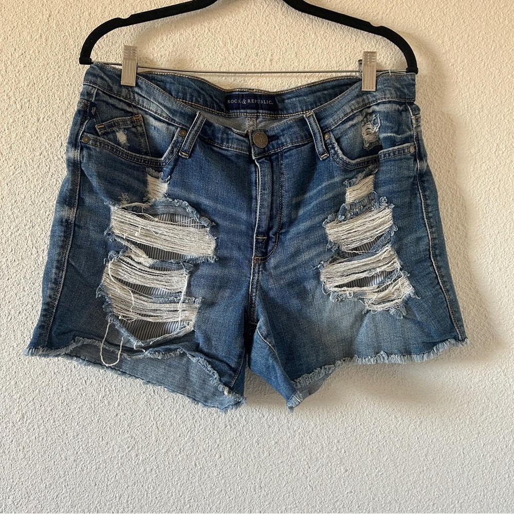 Rock & Republic Hula Denim Shorts Summer Vacation Beach Western Women’s 16 Blue